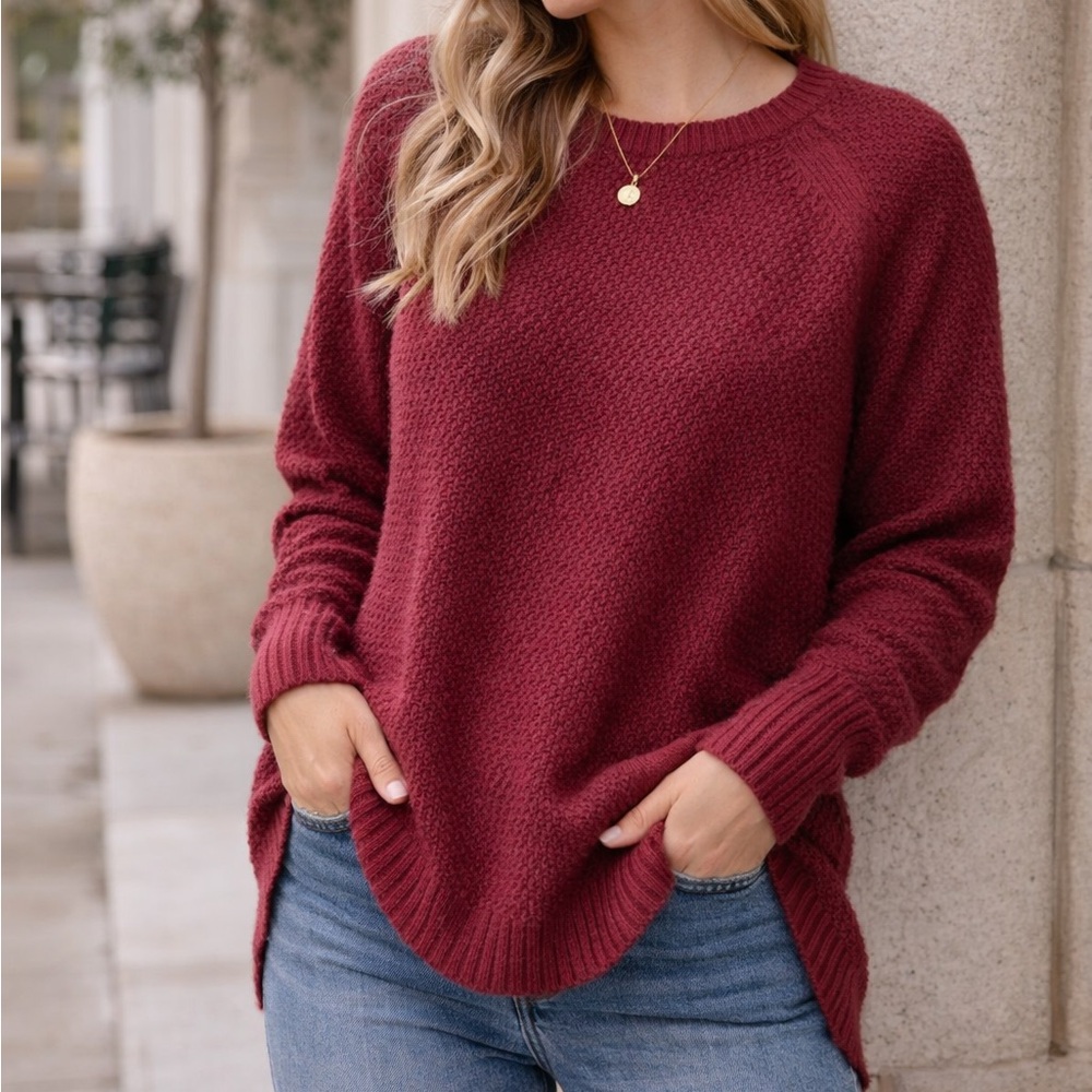 Old Navy Women's XL Plum Crewneck Chunky Knit Sweater